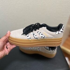 adidas Women’s Beige Suede Platform Sneakers with Leopard Accent